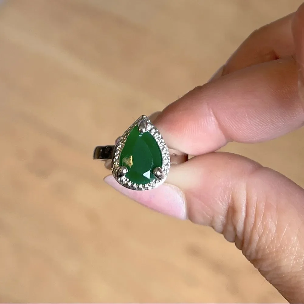 The Green Tear Drop Ring in Tibetan silver sz 6